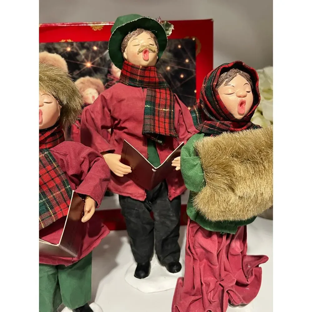 Vintage Christmas Family Home For The Holidays Fabric Mache Carolers Set of Four